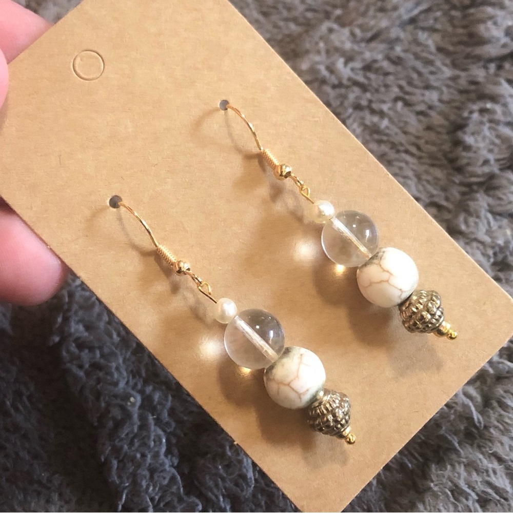 Handcrafted genuine stone elegant dangle earrings